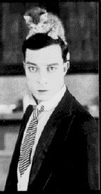 buster keaton in electric house, cat on his head